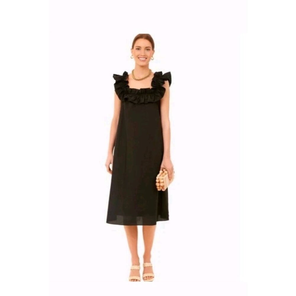Tuckernuck Hyacinth House Maria Black Ruffled Neck Sun Dress S Pockets Summer